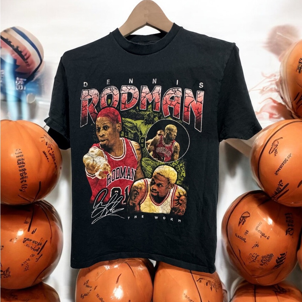 Dennis Rodman vintage Graphic Black Tee Chicago bulls t shirt size medium